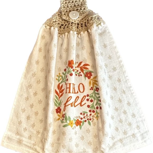 Kitchen Towel With Crochet Top/ Hello Fall Tan Top - Picture 2 of 2